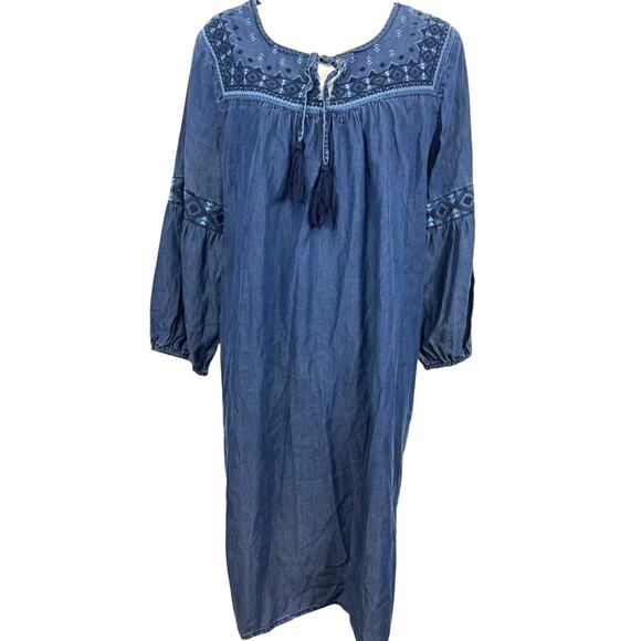 New Directions Cambray Embroidered Shift Style Knee Length Womens Blue Dress XL - Picture 1 of 16